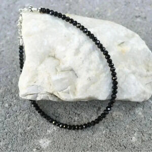 Black Spinel, Dainty Bracelet, Black, Skinny Bracelet, Sparkly Bracelet